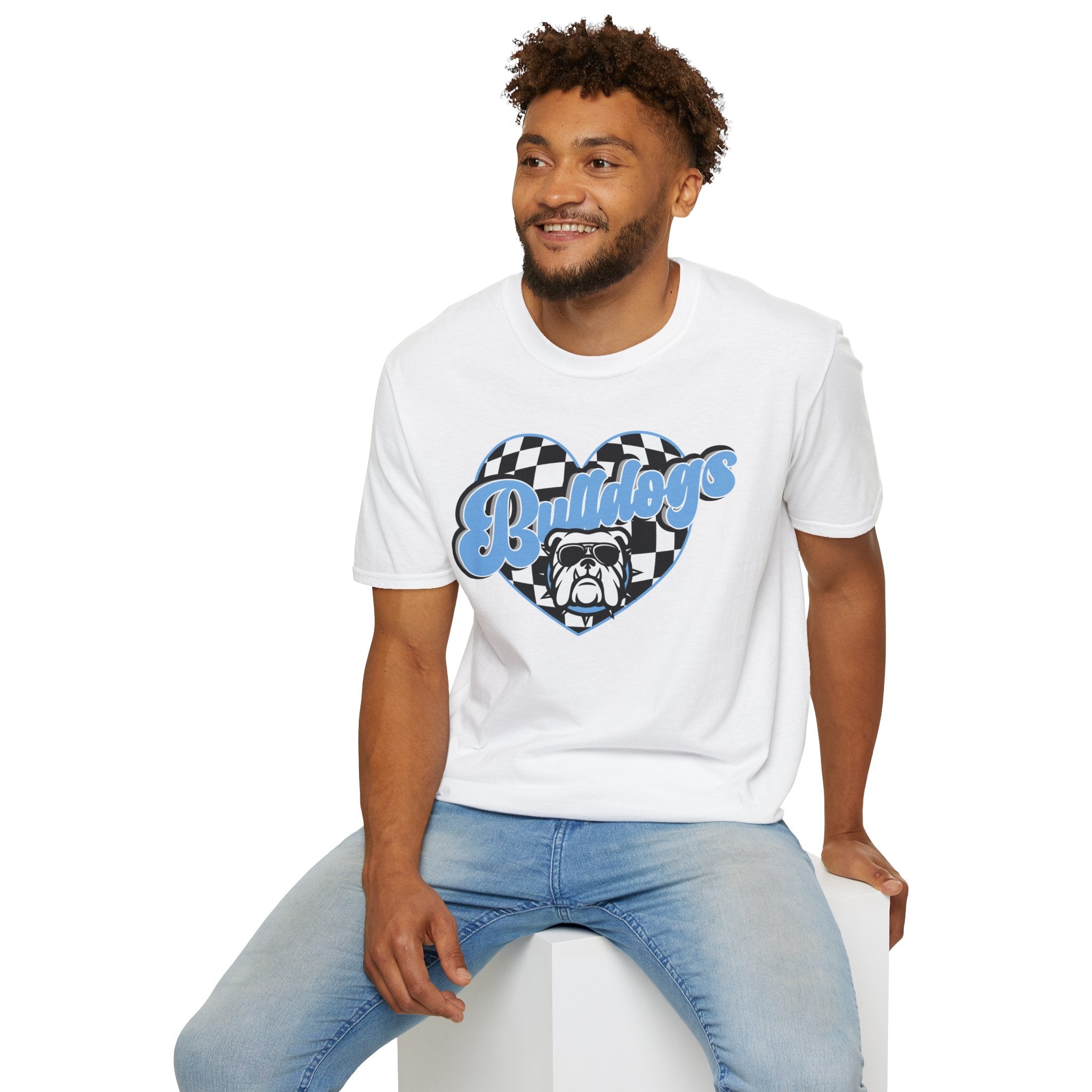 Bulldogs Heart Tee — Checkerboard Vintage Mascot Shirt