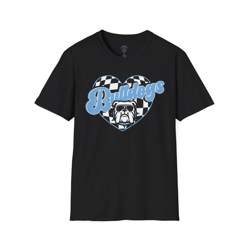 Bulldogs Heart Tee — Checkerboard Vintage Mascot Shirt