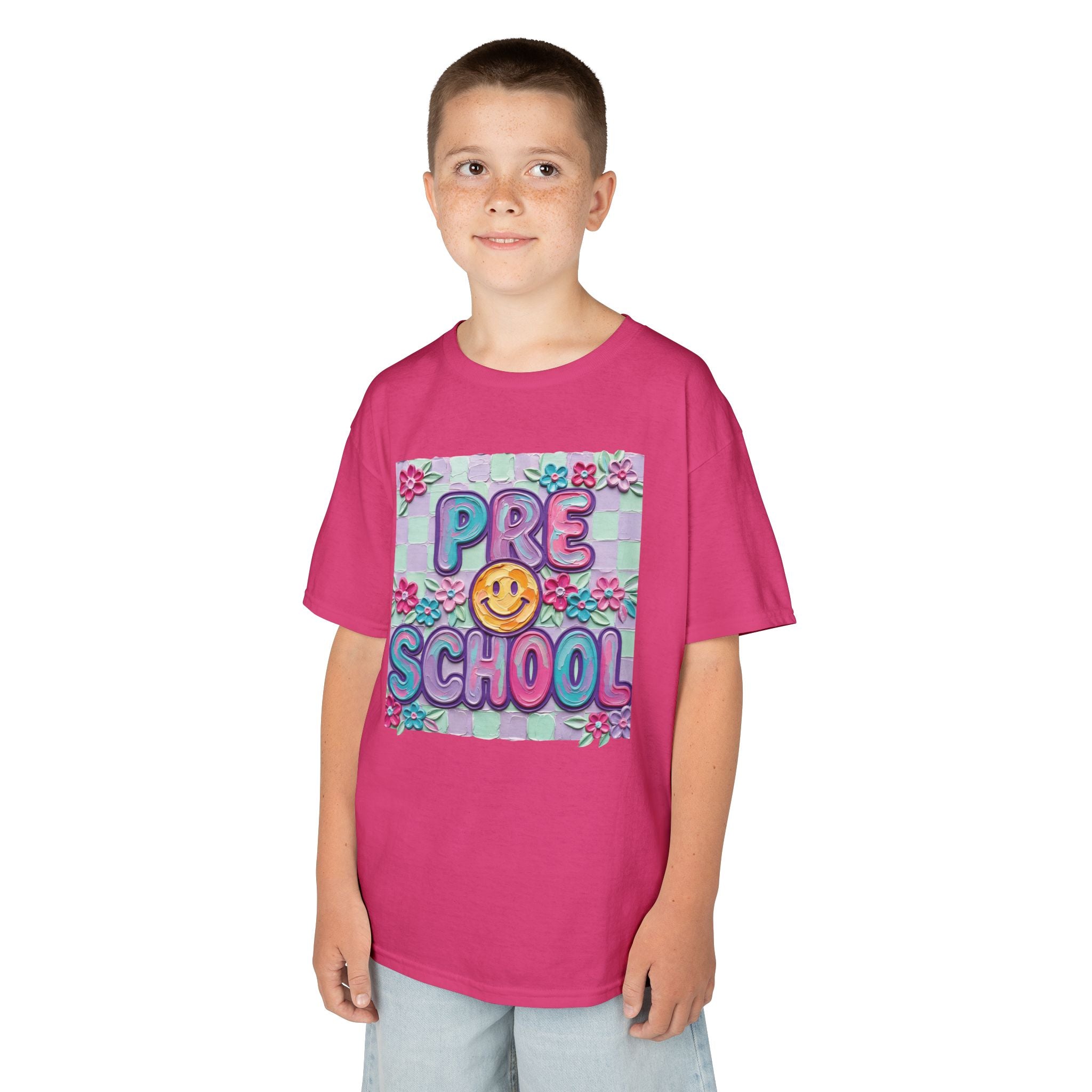 Preschool Smile Kids T‑Shirt — Cute Floral 'Pre School' Tee for Back to School