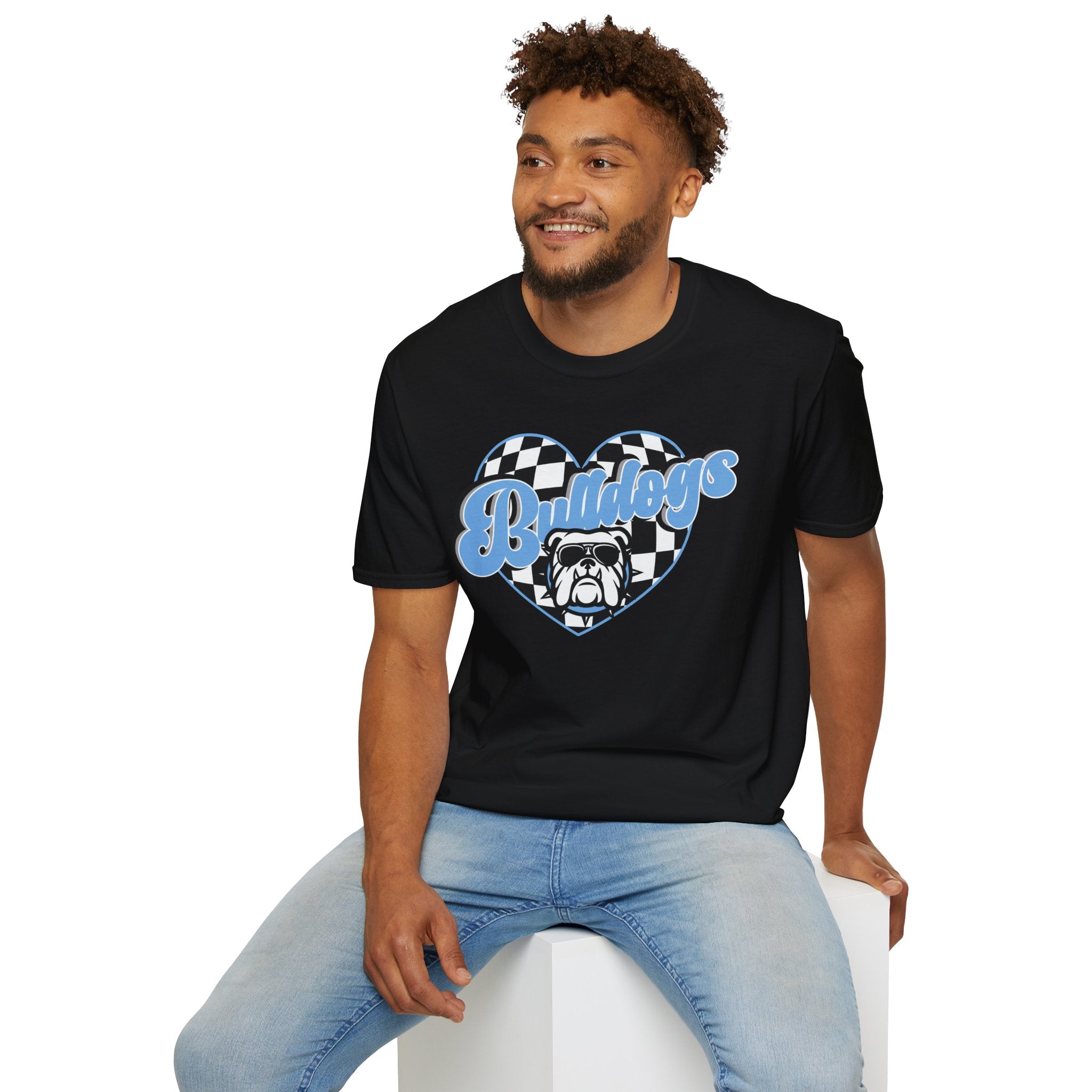 Bulldogs Heart Tee — Checkerboard Vintage Mascot Shirt