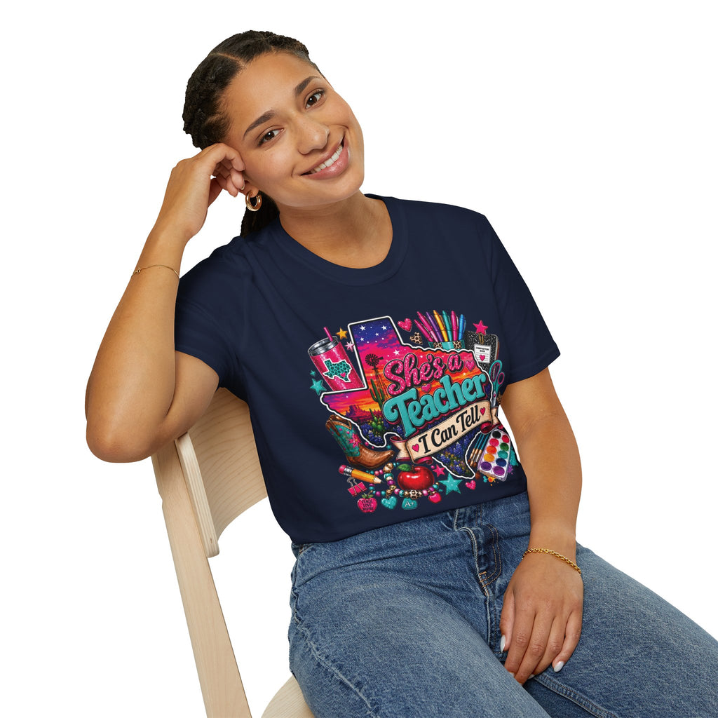 She’s a Teacher I Can Tell T-Shirt — Colorful Teacher Appreciation Tee