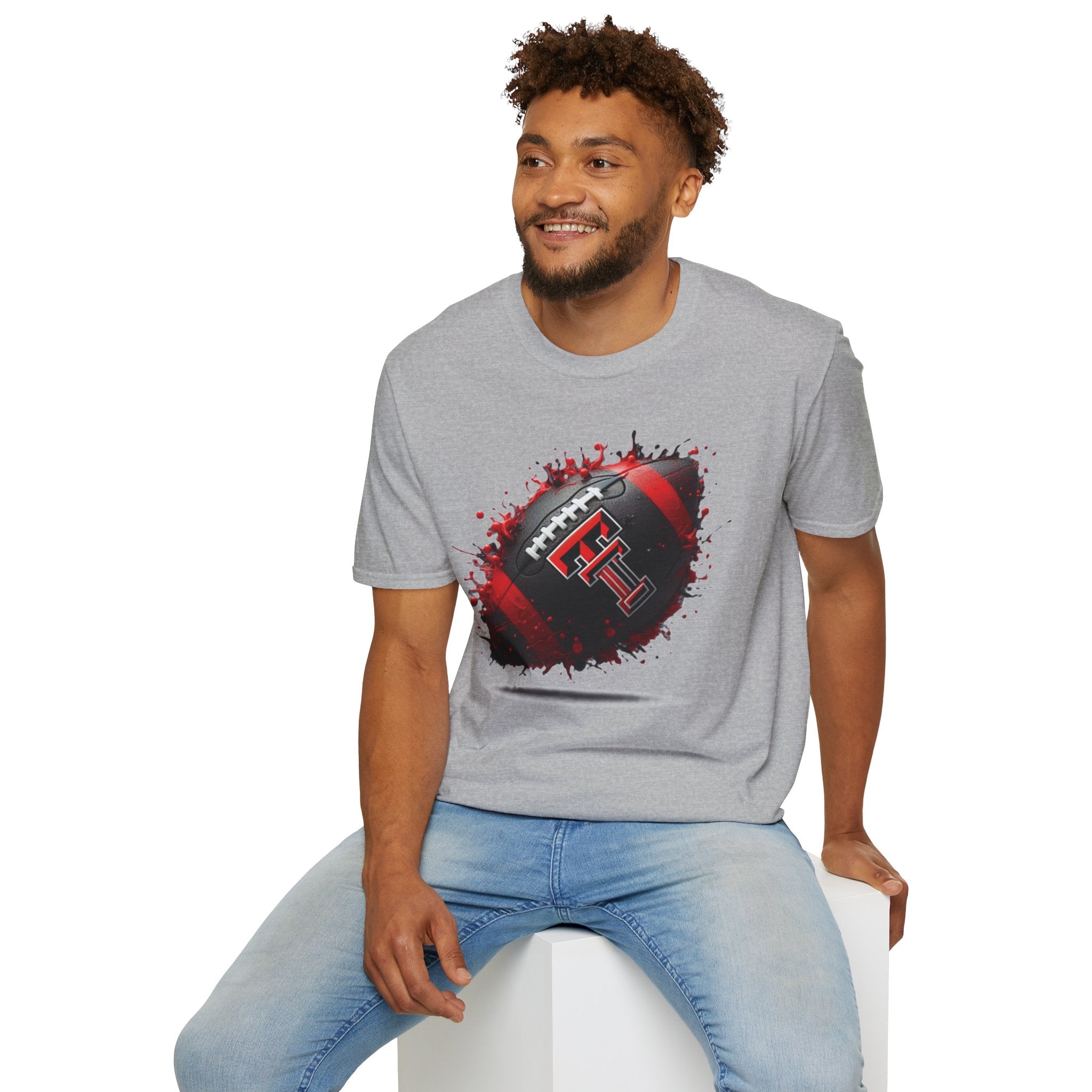 Texas Tech Football Tee — Red & Black Splash Football Design