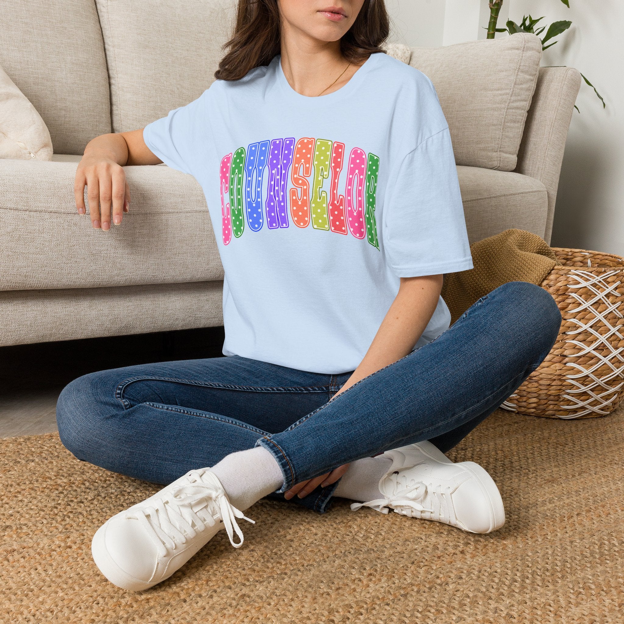 Counselor Rainbow Polka Dot T-Shirt — Colorful Retro School Staff Tee