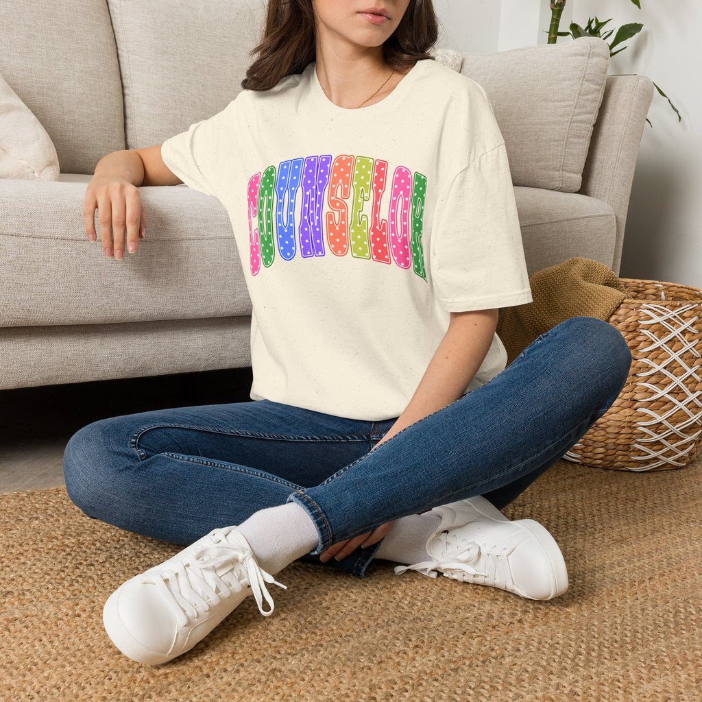 Counselor Rainbow Polka Dot T-Shirt — Colorful Retro School Staff Tee