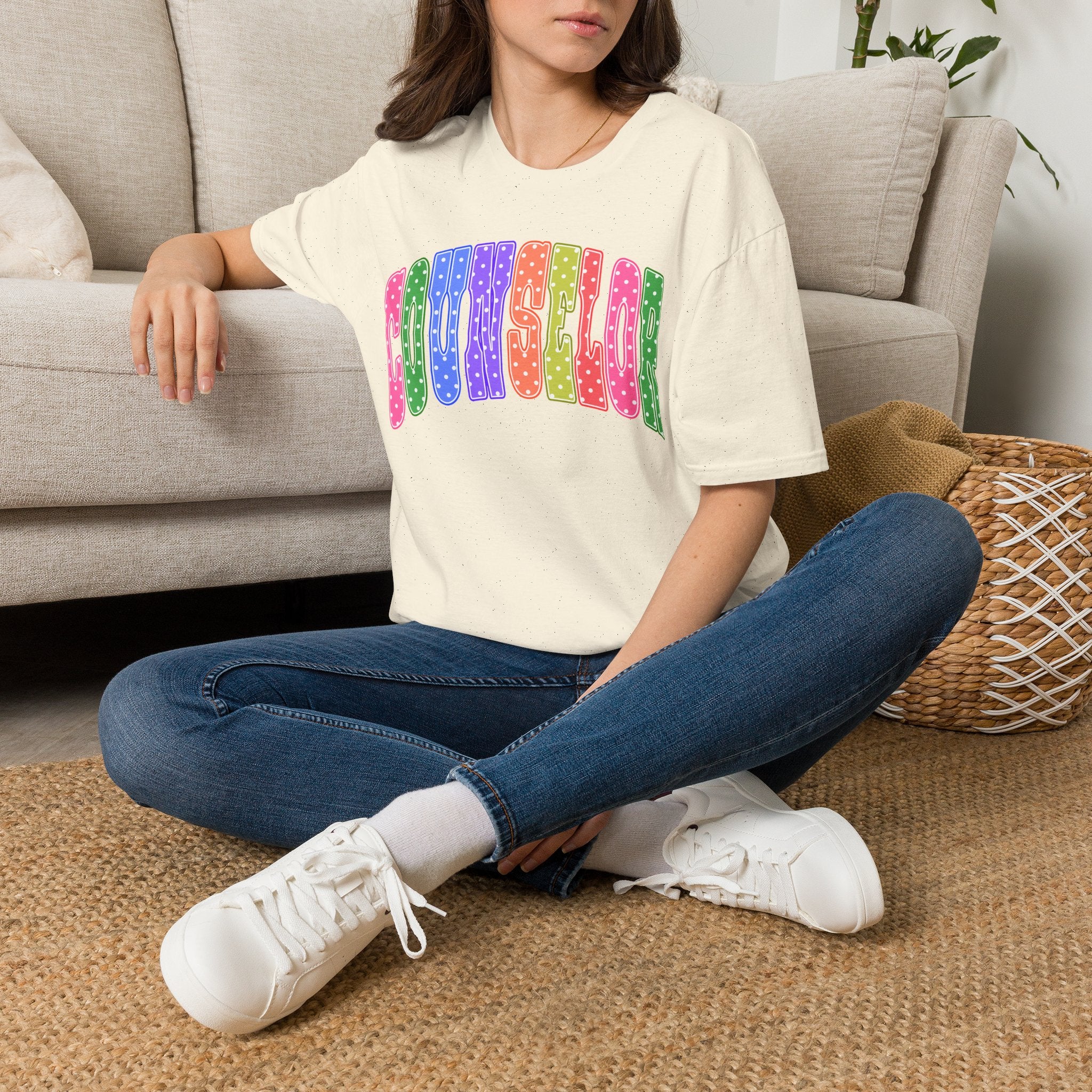 Counselor Rainbow Polka Dot T-Shirt — Colorful Retro School Staff Tee
