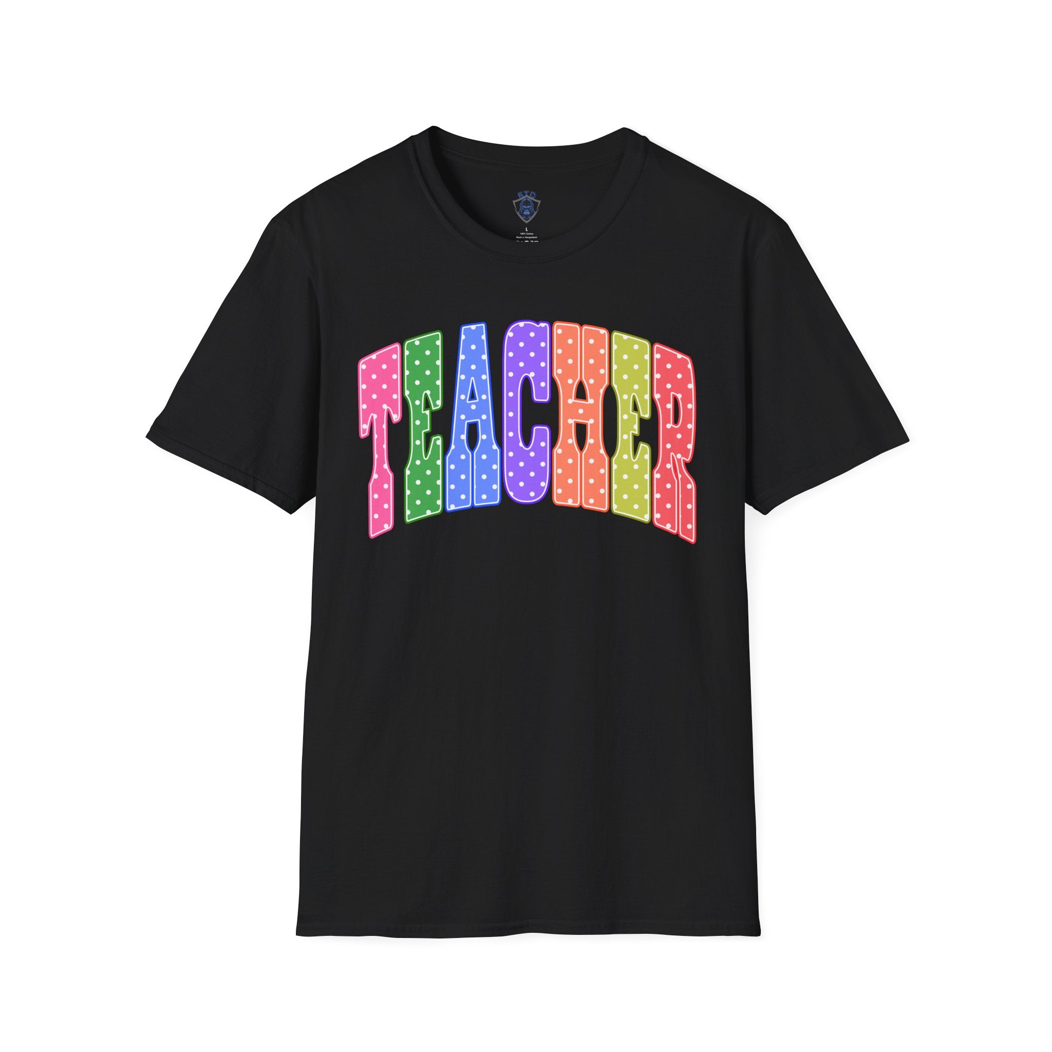 Teacher Colorblock Polka Dot T-Shirt — Bright Rainbow Educator Tee