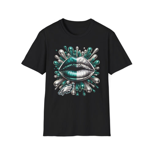 Graphic Tee — Metallic Teal & Silver Lip Splash Design