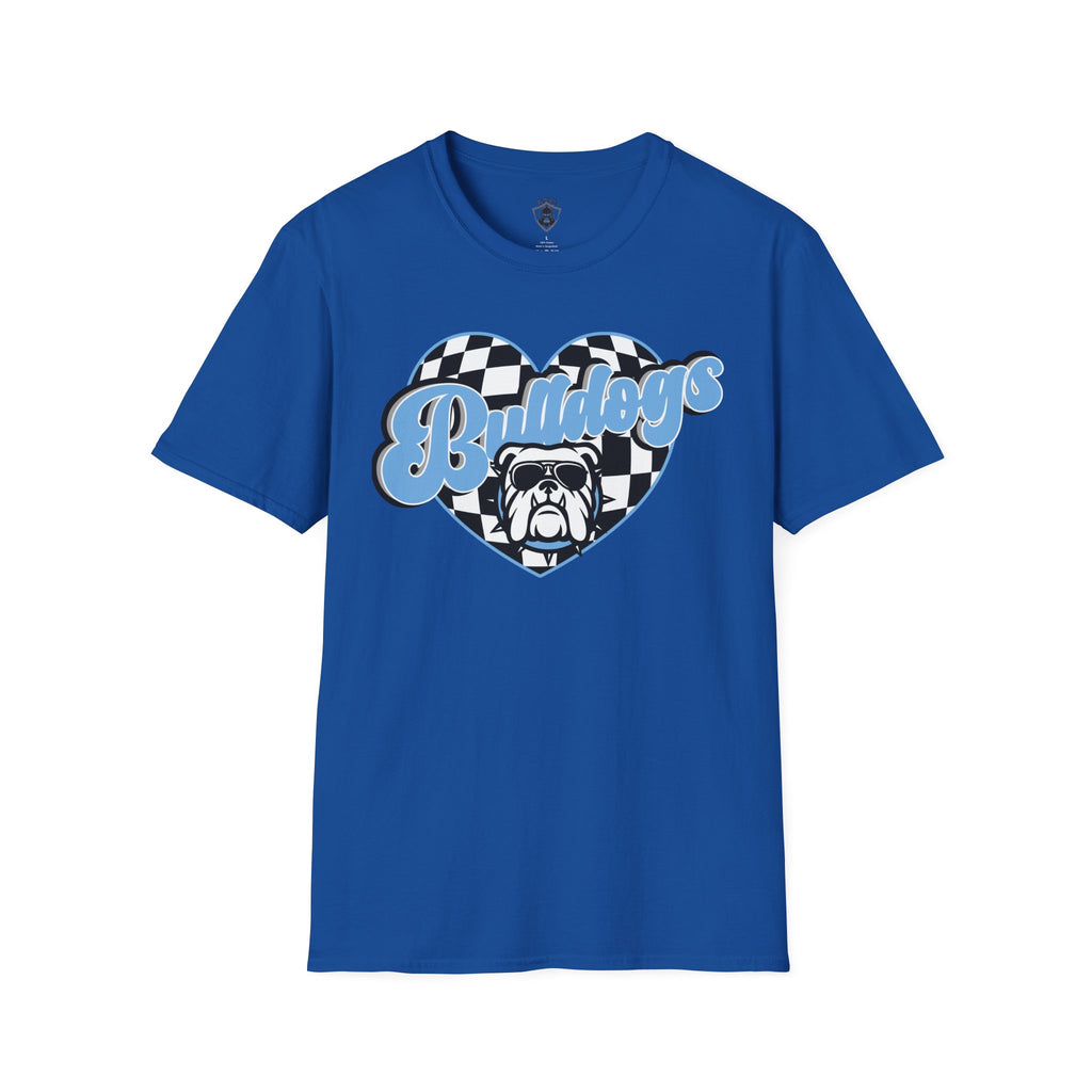 Bulldogs Heart Tee — Checkerboard Vintage Mascot Shirt