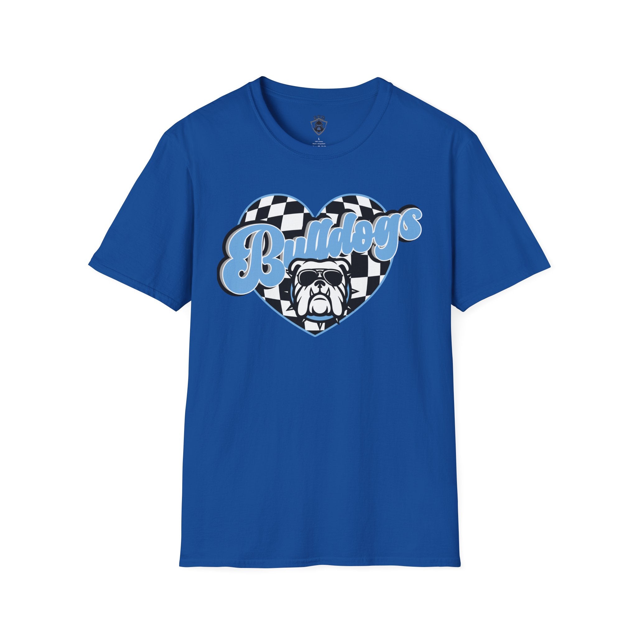 Bulldogs Heart Tee — Checkerboard Vintage Mascot Shirt