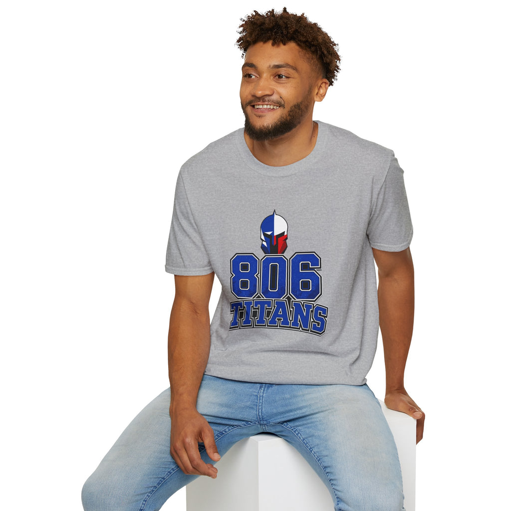 806 Titans T-Shirt — Spartan Helmet Logo Blue & Red Sports Tee