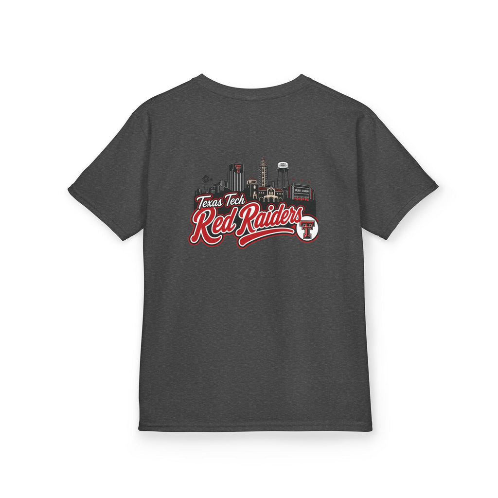 Kids T-Shirt — Texas Tech Red Raiders Skyline Tee (Front Logo, Back City Design)