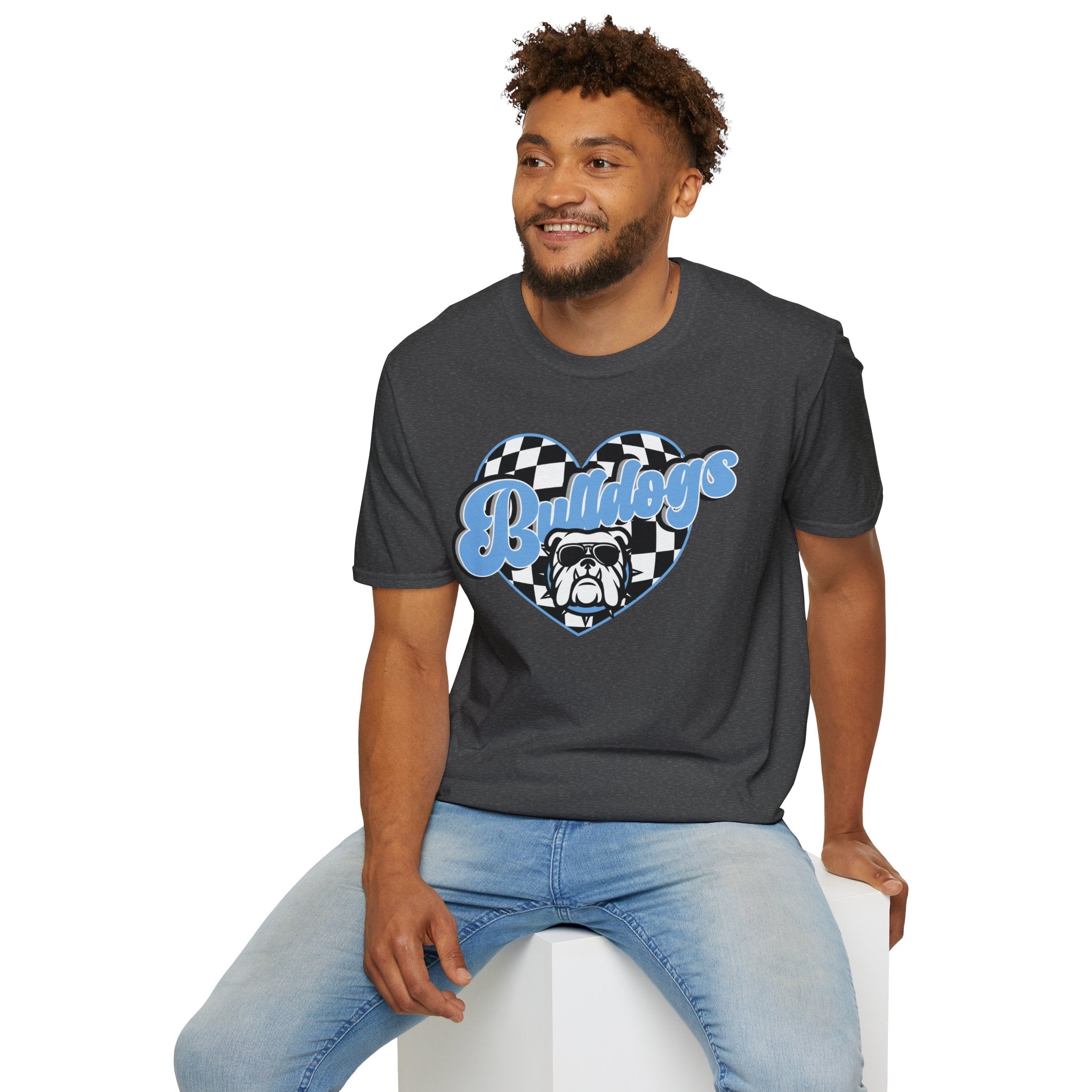 Bulldogs Heart Tee — Checkerboard Vintage Mascot Shirt