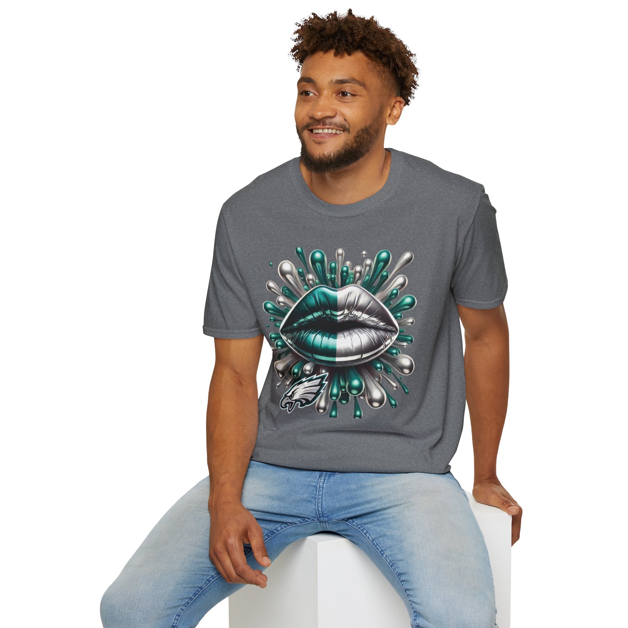 Graphic Tee — Metallic Teal & Silver Lip Splash Design