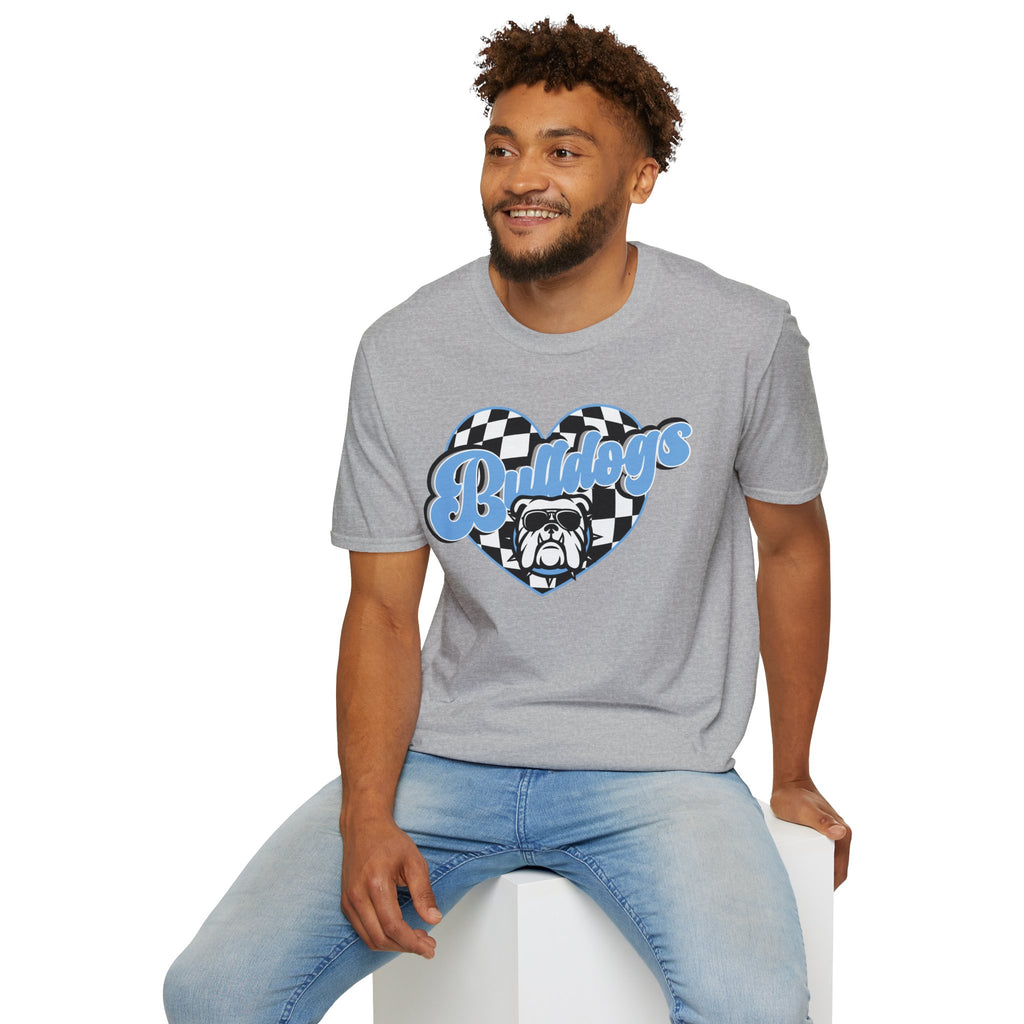 Bulldogs Heart Tee — Checkerboard Vintage Mascot Shirt
