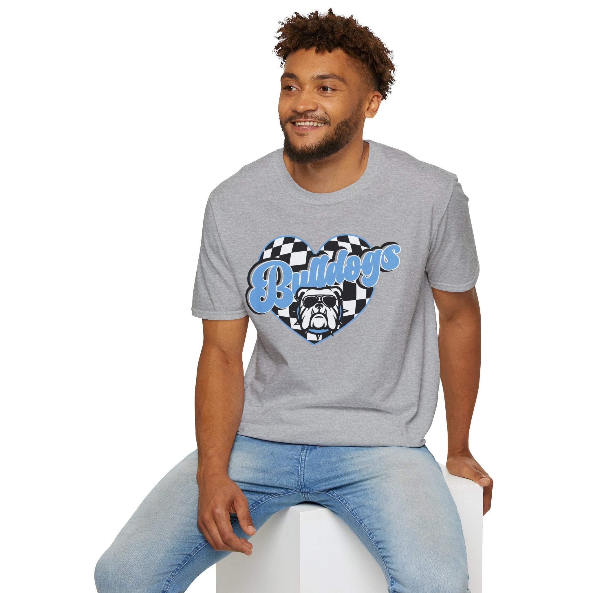 Bulldogs Heart Tee — Checkerboard Vintage Mascot Shirt