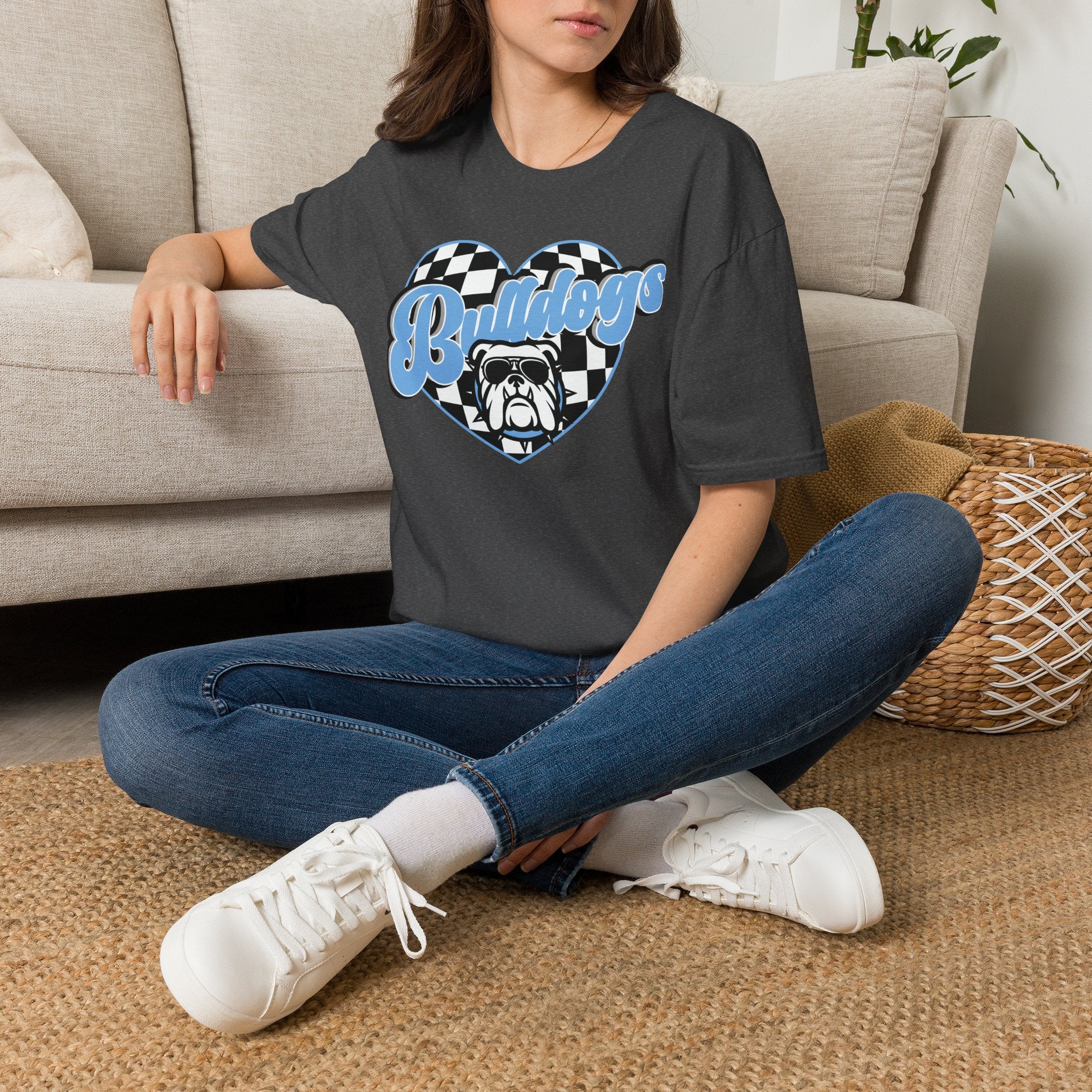 Bulldogs Heart Tee — Checkerboard Vintage Mascot Shirt
