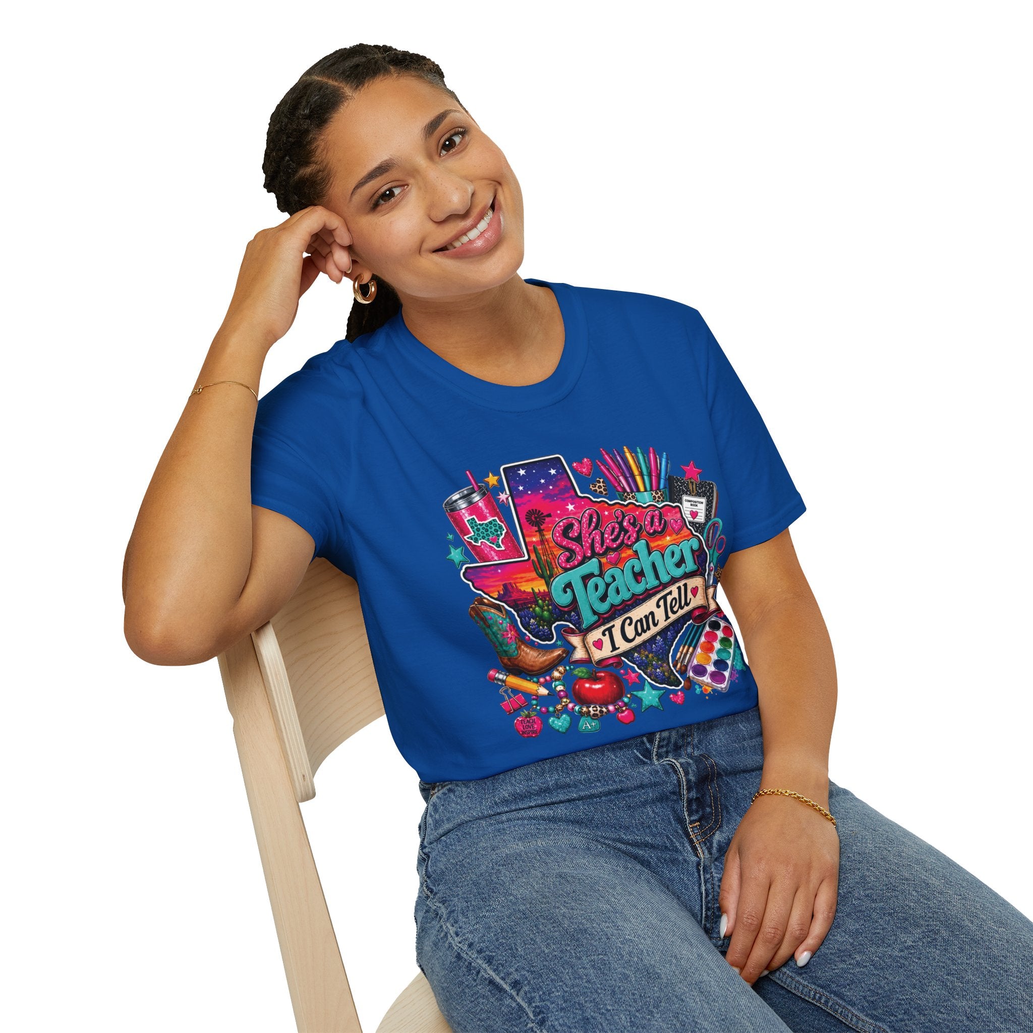 She’s a Teacher I Can Tell T-Shirt — Colorful Teacher Appreciation Tee