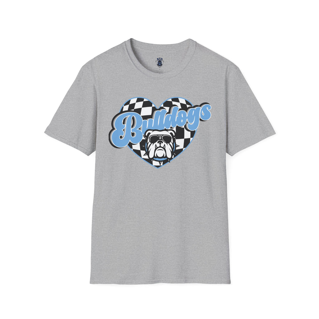 Bulldogs Heart Tee — Checkerboard Vintage Mascot Shirt