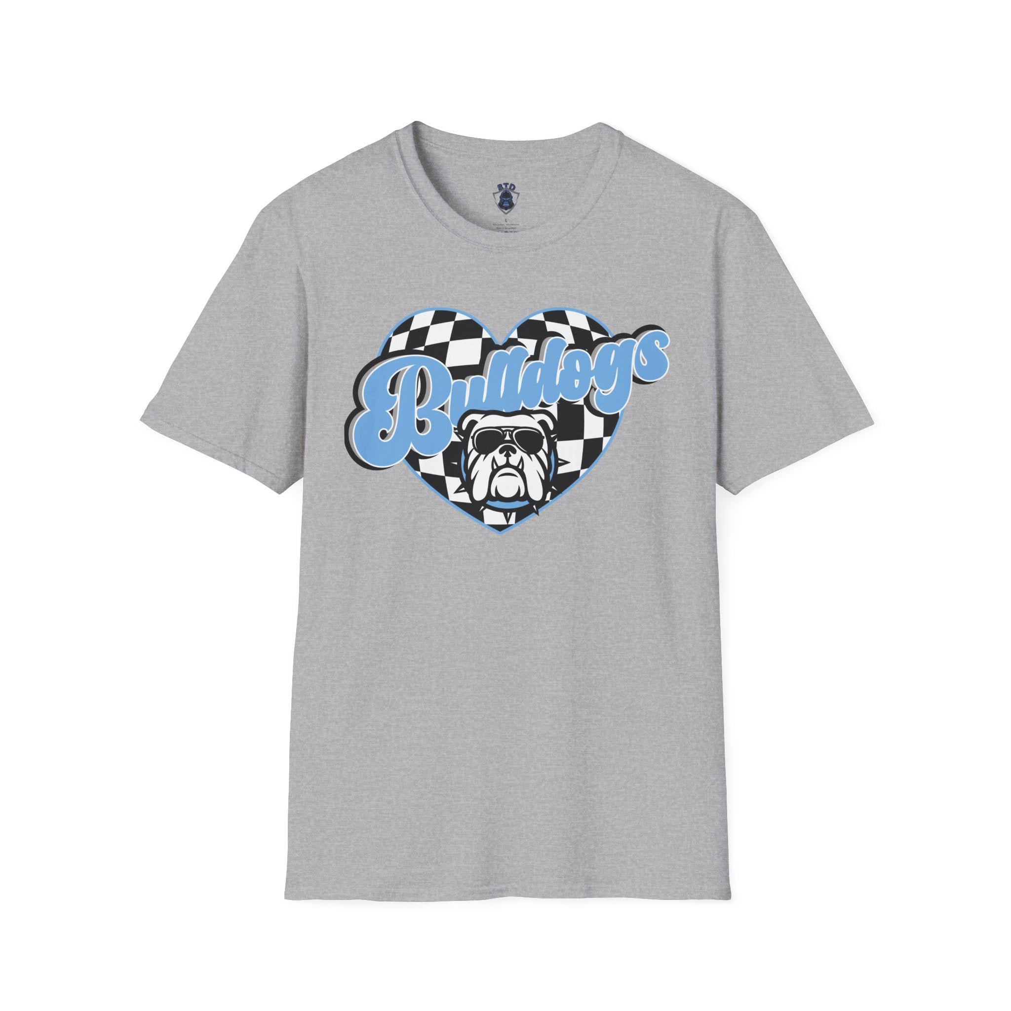 Bulldogs Heart Tee — Checkerboard Vintage Mascot Shirt