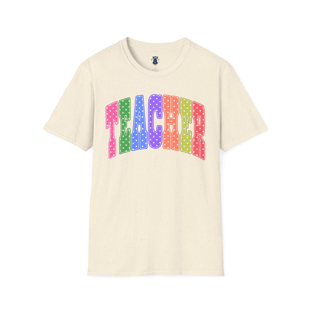 Teacher Colorblock Polka Dot T-Shirt — Bright Rainbow Educator Tee