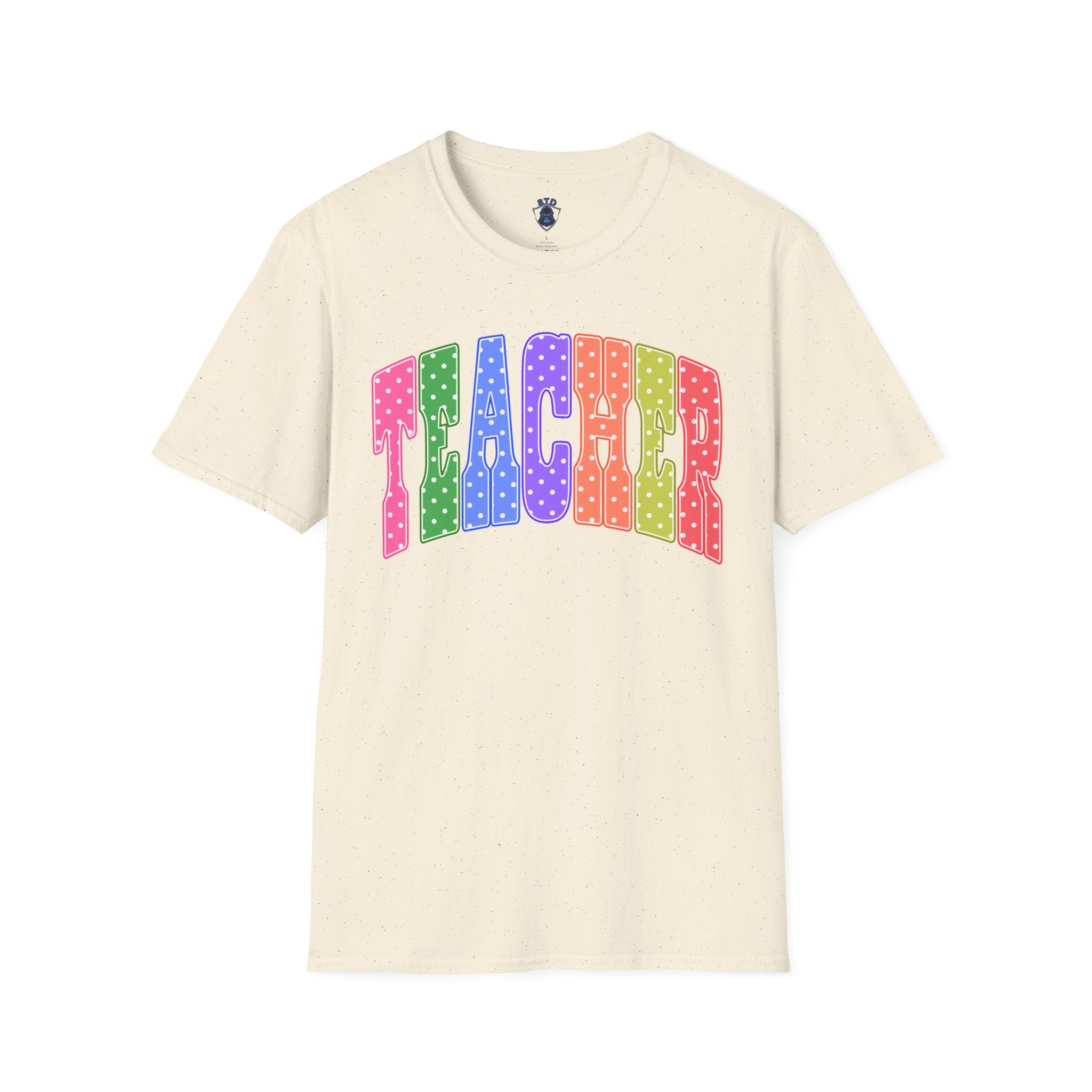Teacher Colorblock Polka Dot T-Shirt — Bright Rainbow Educator Tee