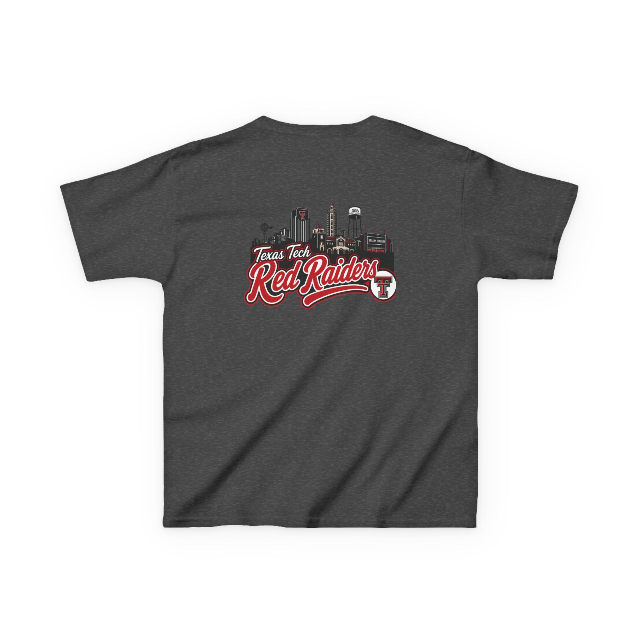 Kids T-Shirt — Texas Tech Red Raiders Skyline Tee (Front Logo, Back City Design)