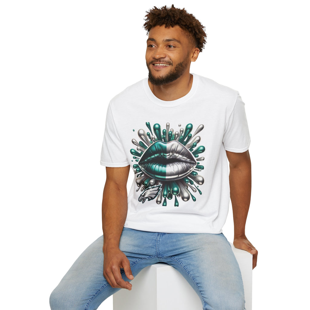 Graphic Tee — Metallic Teal & Silver Lip Splash Design