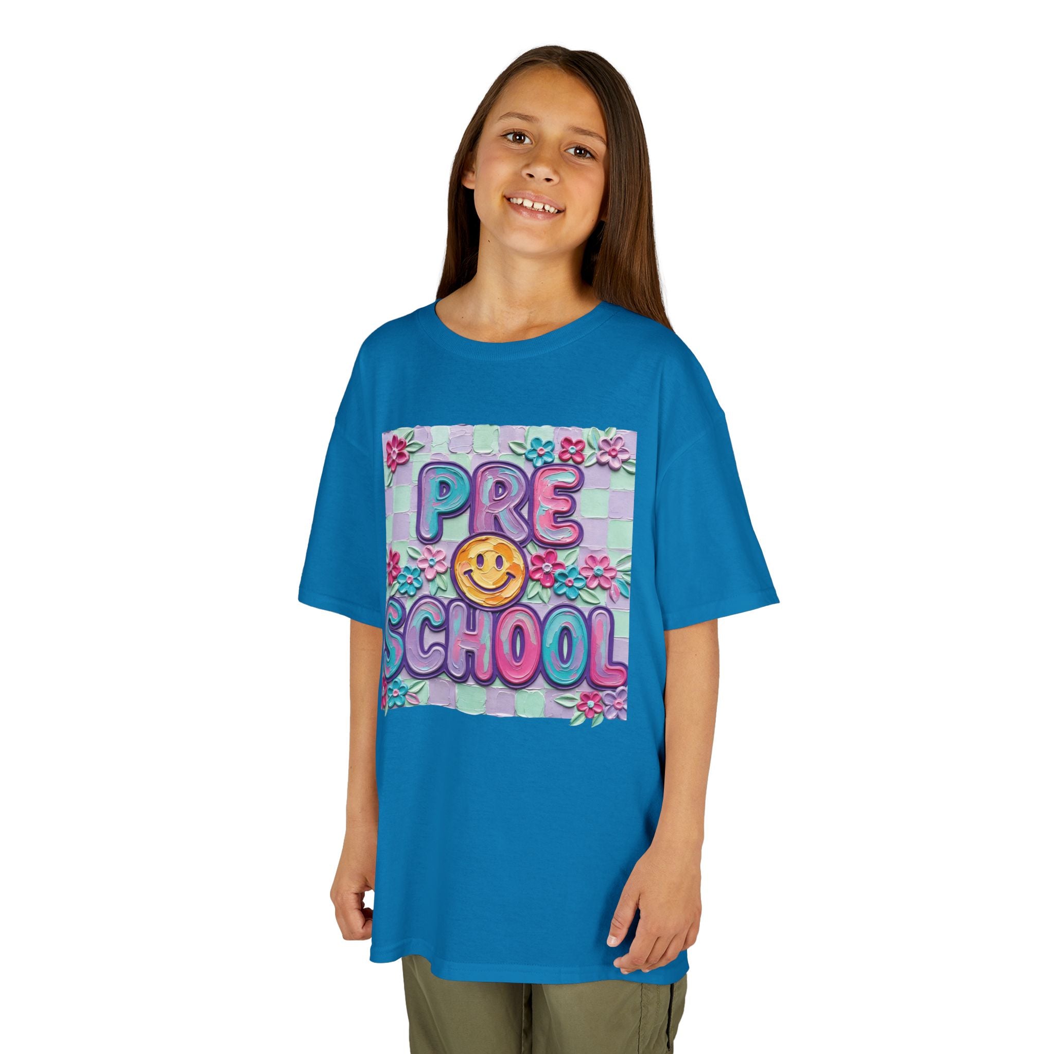Preschool Smile Kids T‑Shirt — Cute Floral 'Pre School' Tee for Back to School