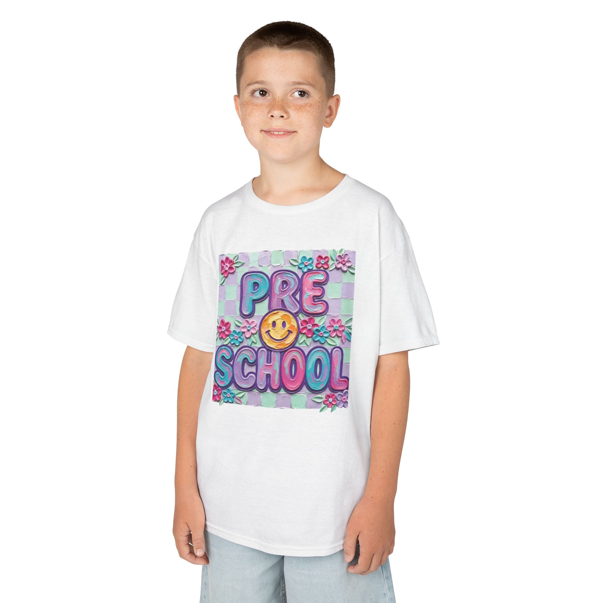 Preschool Smile Kids T‑Shirt — Cute Floral 'Pre School' Tee for Back to School