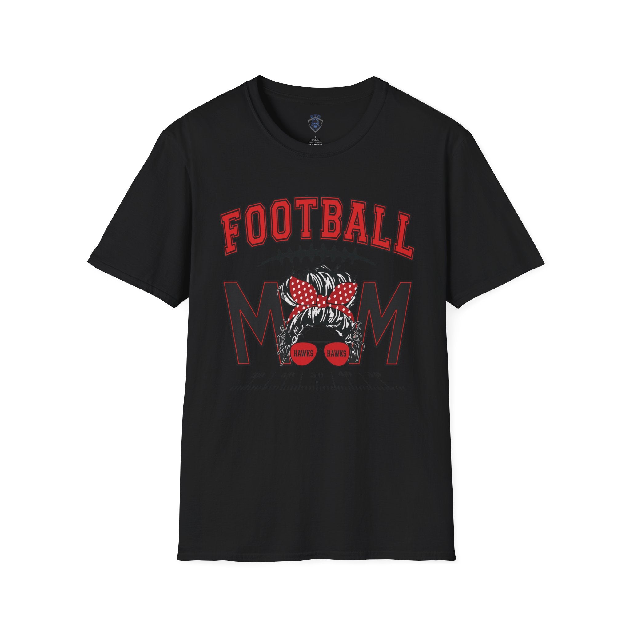 Football Mom T‑Shirt — Red Polka Dot Bow Game Day Tee