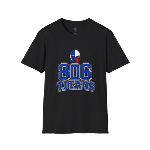 806 Titans T-Shirt — Spartan Helmet Logo Blue & Red Sports Tee