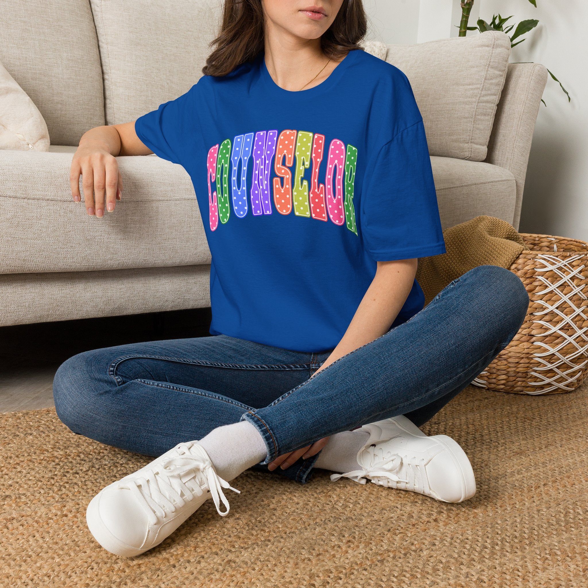 Counselor Rainbow Polka Dot T-Shirt — Colorful Retro School Staff Tee